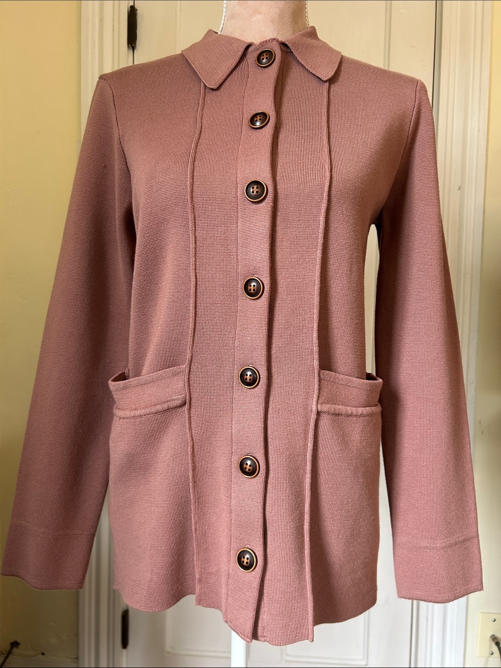 Grace Karin Dusty Rose Button-Front Knit Cardigan with Pockets